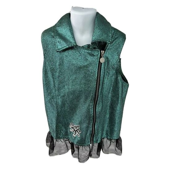 Disney Girls Descendents 2 Una Sparkly Vest Teal Black Ruffle Moto - Picture 1 of 11